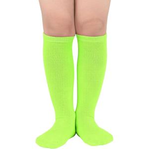 imageZando Kids Child Cotton Three Stripes Sport Soccer Team Socks Uniform Tube Cute Knee High Stocking for Boys GirlsNeon Green