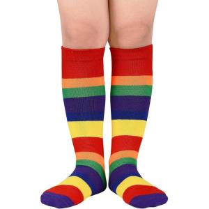 imageZando Kids Child Cotton Three Stripes Sport Soccer Team Socks Uniform Tube Cute Knee High Stocking for Boys GirlsRainbow Stripes