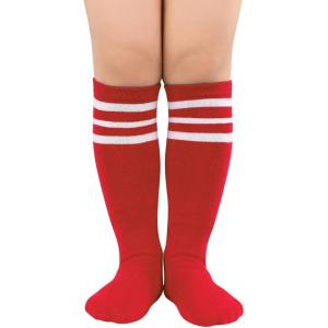imageZando Kids Child Cotton Three Stripes Sport Soccer Team Socks Uniform Tube Cute Knee High Stocking for Boys GirlsRed White Striped