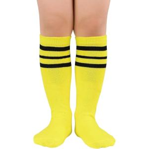 imageZando Kids Child Cotton Three Stripes Sport Soccer Team Socks Uniform Tube Cute Knee High Stocking for Boys GirlsYellow Black Striped