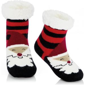 imageZando Kids Christmas Fuzzy Socks Girls Boys Thermal Thick Socks Soft Fluffy Socks Toddler Cozy SocksRed Black Santa Claus