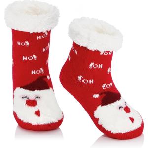 imageZando Kids Christmas Fuzzy Socks Girls Boys Thermal Thick Socks Soft Fluffy Socks Toddler Cozy SocksRed Santa Claus
