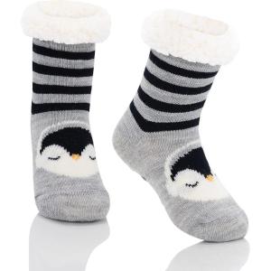 imageZando Kids Fuzzy Socks with Grips Toddler Slipper Socks Baby Christmas Socks Boys Girls Winter Socks Cozy Socks for KidsBlack Penguin