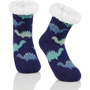 imageZando Kids Fuzzy Socks with Grips Toddler Slipper Socks Baby Christmas Socks Boys Girls Winter Socks Cozy Socks for KidsBlue Dinosaur