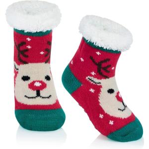 imageZando Kids Fuzzy Socks with Grips Toddler Slipper Socks Baby Christmas Socks Boys Girls Winter Socks Cozy Socks for KidsChristmas Red Deer