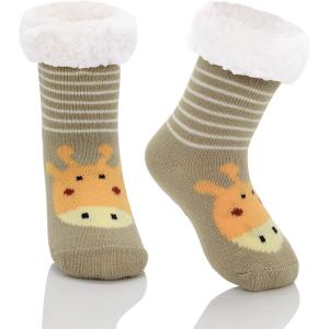 imageZando Kids Fuzzy Socks with Grips Toddler Slipper Socks Baby Christmas Socks Boys Girls Winter Socks Cozy Socks for KidsCoffee Giraffe