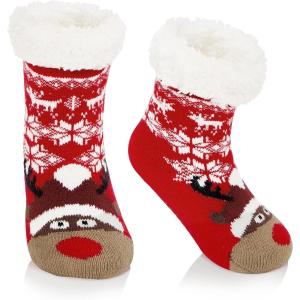 imageZando Kids Fuzzy Socks with Grips Toddler Slipper Socks Baby Christmas Socks Boys Girls Winter Socks Cozy Socks for KidsHat Elk