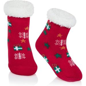 imageZando Kids Fuzzy Socks with Grips Toddler Slipper Socks Baby Christmas Socks Boys Girls Winter Socks Cozy Socks for KidsRed Stocking