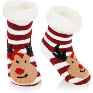 imageZando Kids Fuzzy Socks with Grips Toddler Slipper Socks Baby Christmas Socks Boys Girls Winter Socks Cozy Socks for KidsRed White Deer