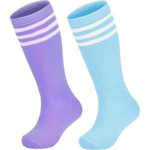 imageZando Kids Soccer Baseball Football Softball Socks Cotton Girls Knee High Socks Uniform Socks for Boys Girls 312 yearsPurpleLight Blue
