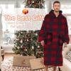 imageZando Blanket Hoodie Wearable Blanket Kids and Adult Gift Comfy Blanket Hoodie Oversized Sweatshirt Sherpa FleeceBlack Red Plaid