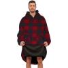 imageZando Blanket Hoodie Wearable Blanket Kids and Adult Gift Comfy Blanket Hoodie Oversized Sweatshirt Sherpa FleeceBlack Red Plaid