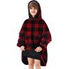 imageZando Blanket Hoodie Wearable Blanket Kids and Adult Gift Comfy Blanket Hoodie Oversized Sweatshirt Sherpa FleeceBlack Red Plaid