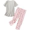 imageZando Pajamas for Women 2 Piece Lounge Sets Cartoon Pajama Set Sleep Matching Sets with Pants Capri PJS Print Sleepwear02 Grey Pink Cups