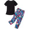 imageZando Pajamas for Women 2 Piece Lounge Sets Cartoon Pajama Set Sleep Matching Sets with Pants Capri PJS Print Sleepwear07 Black Leaf