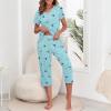imageZando Pajamas for Women 2 Piece Lounge Sets Cartoon Pajama Set Sleep Matching Sets with Pants Capri PJS Print SleepwearA Green Stars