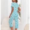 imageZando Pajamas for Women 2 Piece Lounge Sets Cartoon Pajama Set Sleep Matching Sets with Pants Capri PJS Print SleepwearA Green Stars