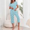 imageZando Pajamas for Women 2 Piece Lounge Sets Cartoon Pajama Set Sleep Matching Sets with Pants Capri PJS Print SleepwearBlue Butterfly