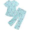 imageZando Pajamas for Women 2 Piece Lounge Sets Cartoon Pajama Set Sleep Matching Sets with Pants Capri PJS Print SleepwearBlue Green Owl