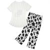 imageZando Pajamas for Women 2 Piece Lounge Sets Cartoon Pajama Set Sleep Matching Sets with Pants Capri PJS Print SleepwearCow Print