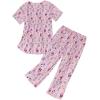imageZando Pajamas for Women 2 Piece Lounge Sets Cartoon Pajama Set Sleep Matching Sets with Pants Capri PJS Print SleepwearPink Cat Cup