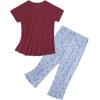 imageZando Pajamas for Women 2 Piece Lounge Sets Cartoon Pajama Set Sleep Matching Sets with Pants Capri PJS Print SleepwearRed Wine Glass