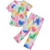 imageZando Pajamas for Women 2 Piece Lounge Sets Cartoon Pajama Set Sleep Matching Sets with Pants Capri PJS Print SleepwearTie Dyed Colorful