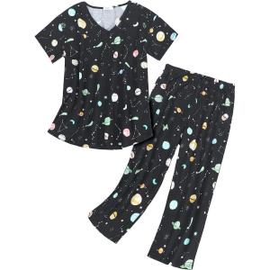 imageZando Pajamas for Women 2 Piece Lounge Sets Cartoon Pajama Set Sleep Matching Sets with Pants Capri PJS Print SleepwearBlack Planet