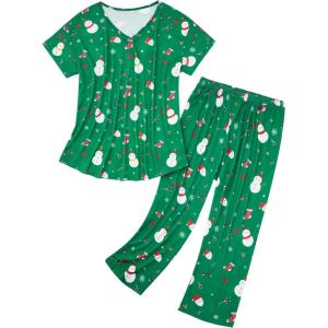 imageZando Pajamas for Women 2 Piece Lounge Sets Cartoon Pajama Set Sleep Matching Sets with Pants Capri PJS Print SleepwearGreen Bottom Man