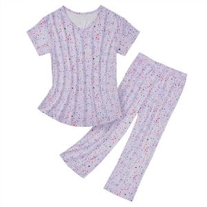imageZando Pajamas for Women 2 Piece Lounge Sets Cartoon Pajama Set Sleep Matching Sets with Pants Capri PJS Print SleepwearPurple Star Heart