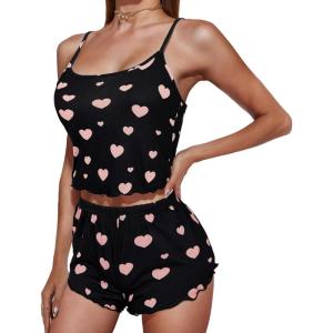 imageZando Summer Pajamas for Women Set Sexy Pajama Set for Women Cute Pajama Sets for Women Cami Top and Shorts SleepwearBlack Pink Heart