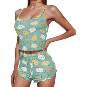imageZando Summer Pajamas for Women Set Sexy Pajama Set for Women Cute Pajama Sets for Women Cami Top and Shorts SleepwearCat