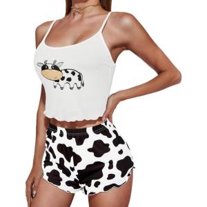 imageZando Summer Pajamas for Women Set Sexy Pajama Set for Women Cute Pajama Sets for Women Cami Top and Shorts SleepwearCow