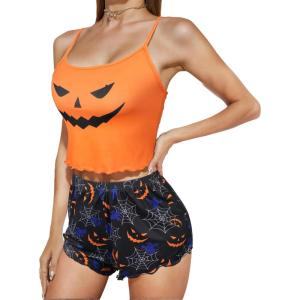 imageZando Summer Pajamas for Women Set Sexy Pajama Set for Women Cute Pajama Sets for Women Cami Top and Shorts SleepwearGhost Spider Web