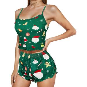 imageZando Summer Pajamas for Women Set Sexy Pajama Set for Women Cute Pajama Sets for Women Cami Top and Shorts SleepwearGreen Christmas