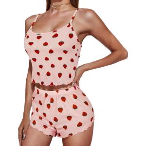 imageZando Summer Pajamas for Women Set Sexy Pajama Set for Women Cute Pajama Sets for Women Cami Top and Shorts SleepwearStrawberry