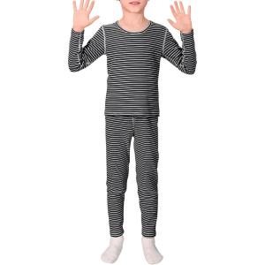 imageZando Toddler Thermal Underwear Sets for Kids Base Layer Winter Warm Toddler Long Johns for Boys Girls Long UnderwearBlack  White Stripes