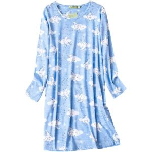 imageZando Womens Long Sleeve Nightgown Cotton Nightgowns Plus Size House Dresses Soft Ladies Night Gown Cartoon Sleep Shirt05 Long Blue Moon