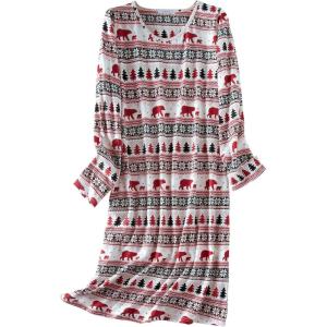 imageZando Womens Long Sleeve Nightgown Cotton Nightgowns Plus Size House Dresses Soft Ladies Night Gown Cartoon Sleep ShirtChristmas Snow Bears