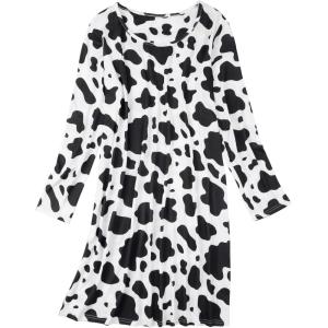 imageZando Womens Long Sleeve Nightgown Cotton Nightgowns Plus Size House Dresses Soft Ladies Night Gown Cartoon Sleep ShirtCow Print