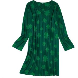imageZando Womens Long Sleeve Nightgown Cotton Nightgowns Plus Size House Dresses Soft Ladies Night Gown Cartoon Sleep ShirtGreen Three Leaf