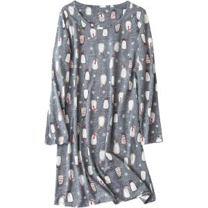 imageZando Womens Long Sleeve Nightgown Cotton Nightgowns Plus Size House Dresses Soft Ladies Night Gown Cartoon Sleep ShirtLong Grey Genguin