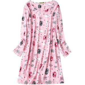 imageZando Womens Long Sleeve Nightgown Cotton Nightgowns Plus Size House Dresses Soft Ladies Night Gown Cartoon Sleep ShirtLong Pink Cat