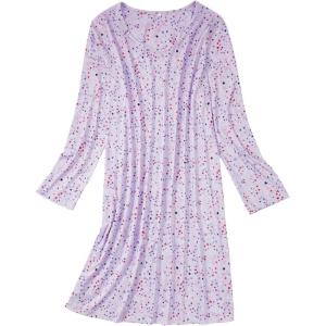 imageZando Womens Long Sleeve Nightgown Cotton Nightgowns Plus Size House Dresses Soft Ladies Night Gown Cartoon Sleep ShirtPurple Star Heart