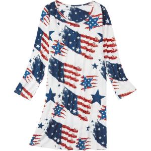 imageZando Womens Long Sleeve Nightgown Cotton Nightgowns Plus Size House Dresses Soft Ladies Night Gown Cartoon Sleep ShirtStar American Flag
