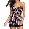 imageZando Womens Swimsuits 2 Piece 2025 Tankini Bathing Suits Swim Suits for Women Swimwear Bathing Suit Top with BoyshortsA Ruffled Pink Flower Black