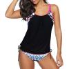 imageZando Bathing Suit for Women Tankini Swimsuit for Women Crewneck Two Piece Bathing Suit Tummy Control Tankini Top with ShortsBlack Red Floral