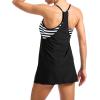 imageZando Tankini Swimsuits for Women 2024 Athletic Two Piece Bathing Suit Sporty Swimwear Long Torso Swim Top with BoyshortsA Halter Charming Black Stripe