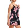 imageZando Tankini Swimsuits for Women 2024 Athletic Two Piece Bathing Suit Sporty Swimwear Long Torso Swim Top with BoyshortsA Halter Dress Black Pink Flower