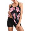 imageZando Tankini Swimsuits for Women 2024 Athletic Two Piece Bathing Suit Sporty Swimwear Long Torso Swim Top with BoyshortsA Halter Dress Black Pink Flower